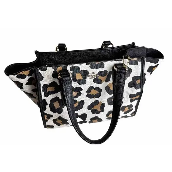 Coach MINI CROSBY CARRYALL IN OCELOT PRINT LEATHER, Black, White, Tan, 41-13 - Picture 2 of 15